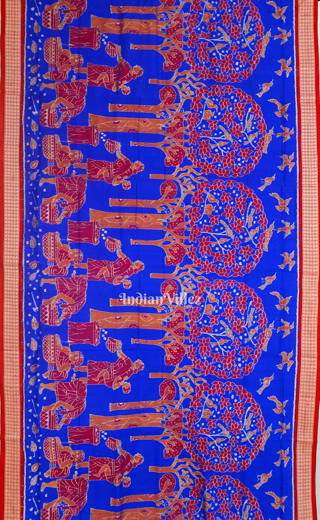 Red Blue Mahula Benta Sambalpuri Silk Saree