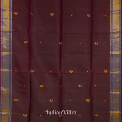Red With Coffee Dual Tone Pure Bishnupuri  Silk Saree