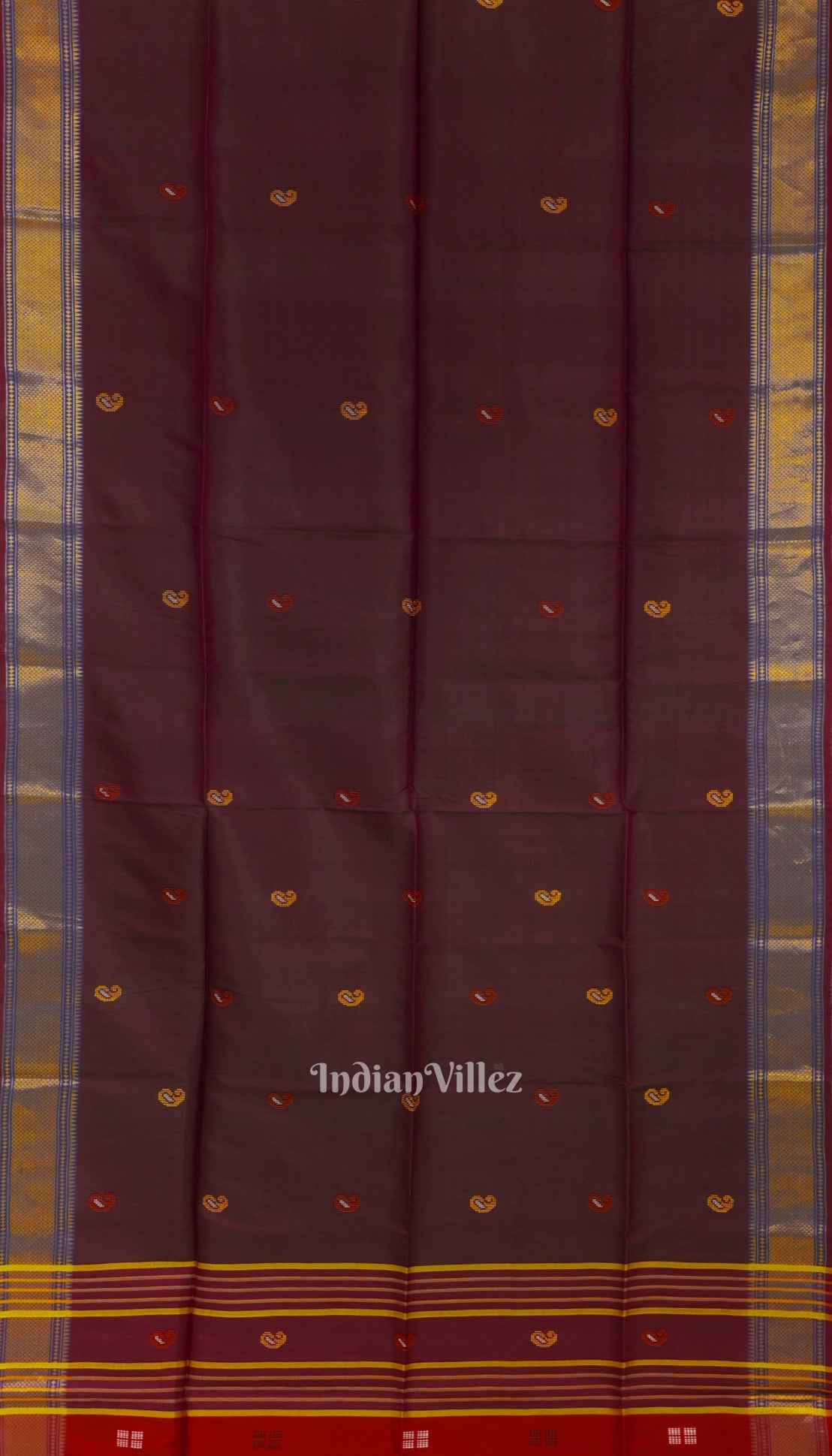 Red With Coffee Dual Tone Pure Bishnupuri  Silk Saree