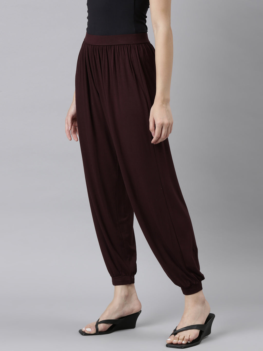 Women Solid Dark Wine Harem Pants