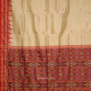 Beige Cream Red Buti Odisha Ikat Khandua Silk Saree