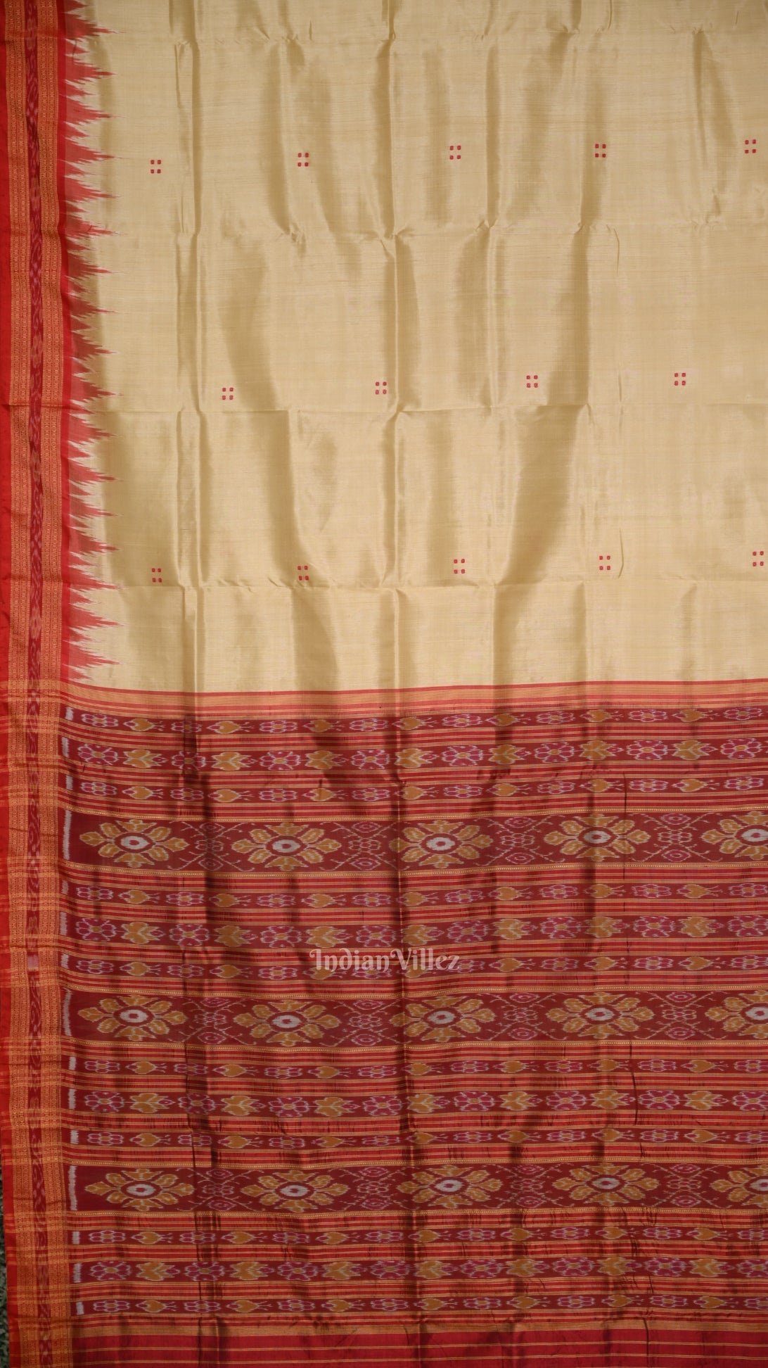 Beige Cream Red Buti Odisha Ikat Khandua Silk Saree