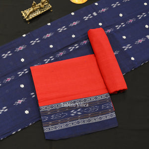 Blue Red Pasapali Bandha Sambalpuri Cotton Dress set & Dupatta