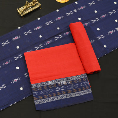 Blue Red Pasapali Bandha Sambalpuri Cotton Dress set & Dupatta
