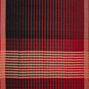 Maroon Handloom Bengal Cotton Saree With Red & Black Gradient stripes