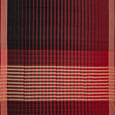 Maroon Handloom Bengal Cotton Saree With Red & Black Gradient stripes