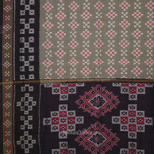 Sage Green Black Body Pasapali Sambalpuri Pure Cotton Saree