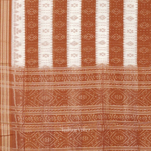 White Brown 16d Odisha Ikat Sambalpuri Cotton Saree