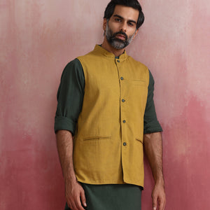 trueBrowns Men's Mustard Reversible  Nehru Jacket