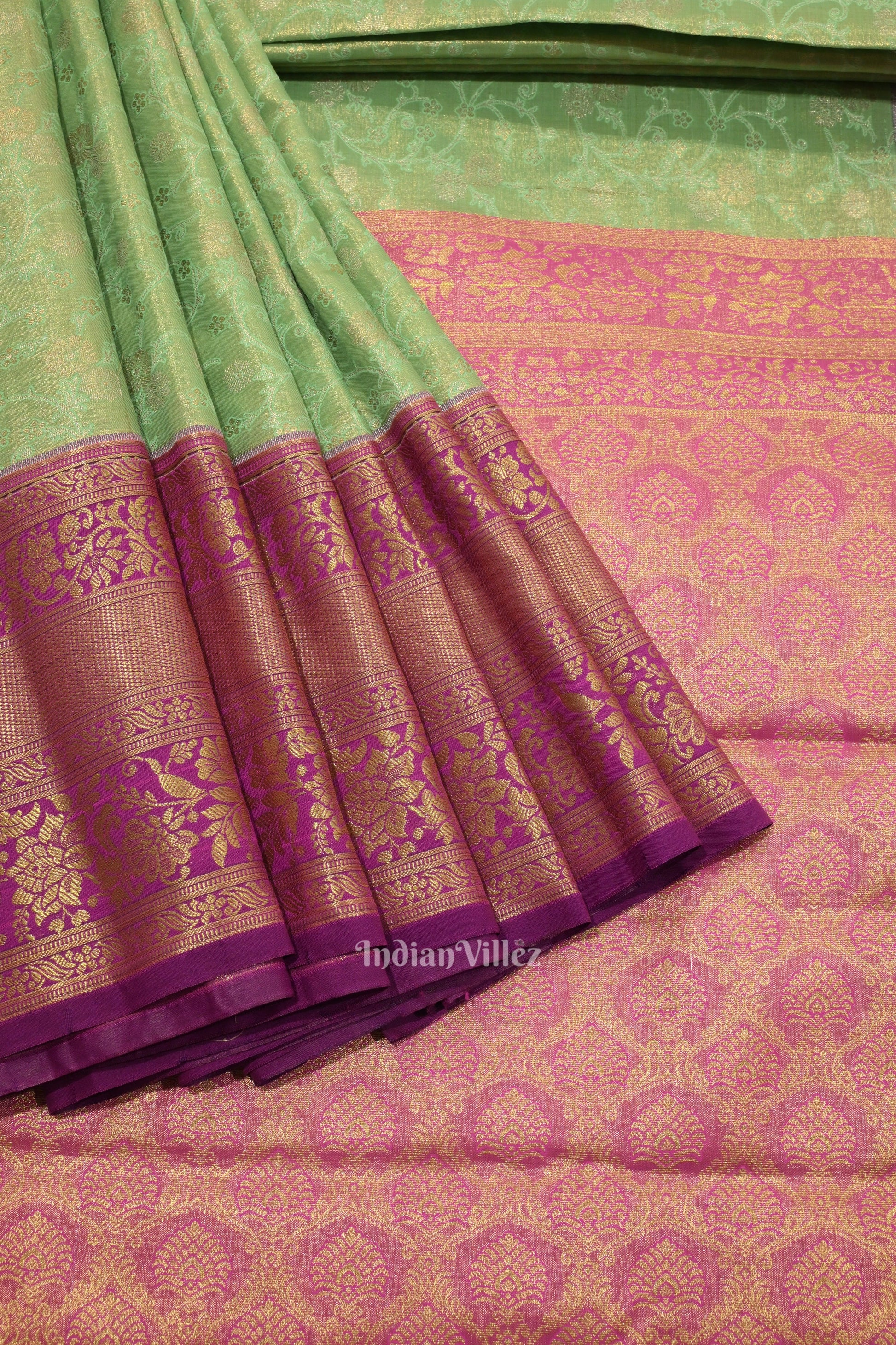 Mint Green Pure Kanjivaram Tissue Silk Saree
