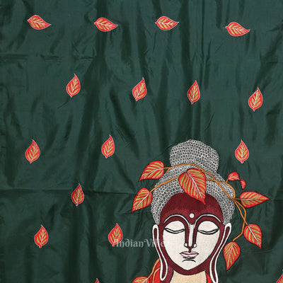 Dark Green Leaf Motif Pure Silk Hand Embroidered Saree