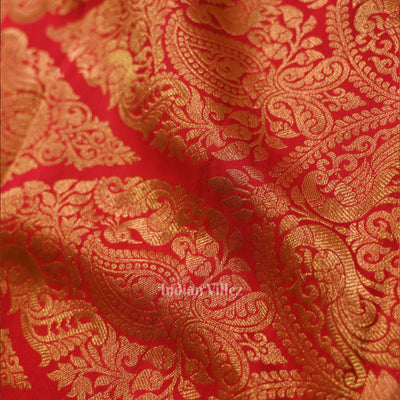 Bridal Red pure Kanjivaram Silk Saree with  Zari Brocade