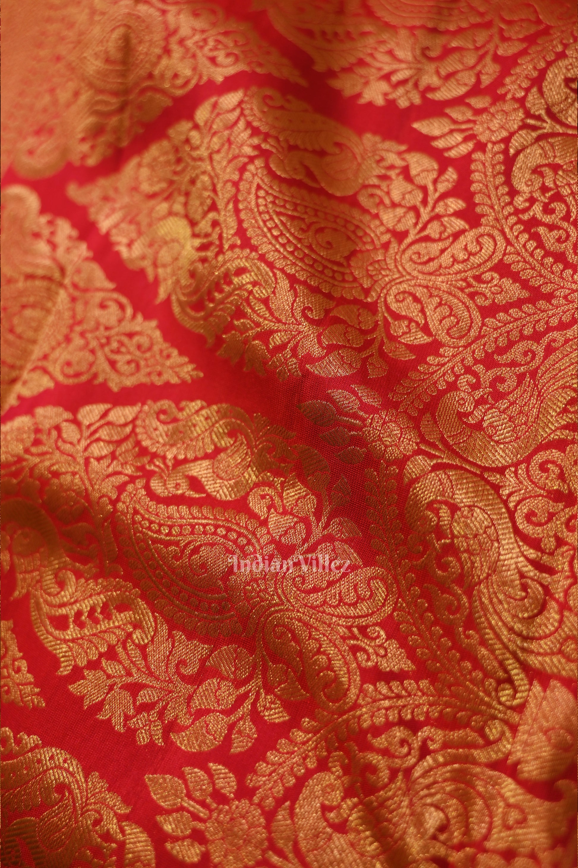 Bridal Red pure Kanjivaram Silk Saree with  Zari Brocade