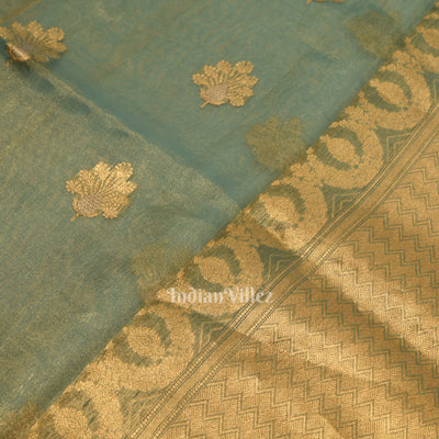 Aqua Blue Pure Kora Banarasi Tissue Saree