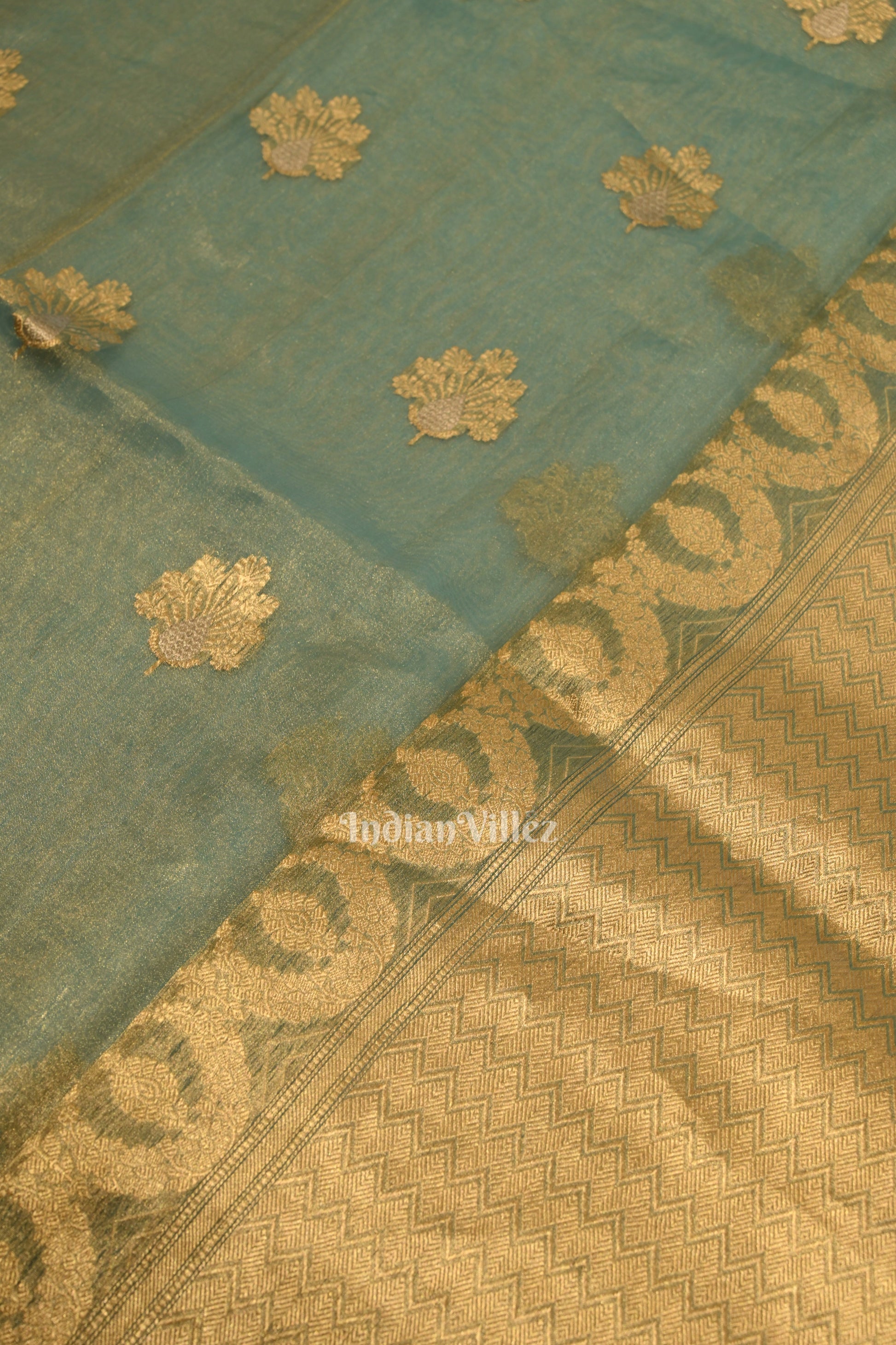 Aqua Blue Pure Kora Banarasi Tissue Saree