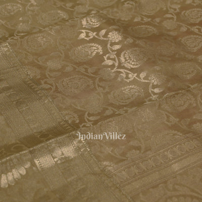 Off White Flower Motif Pure Kanjivaram Silk Saree