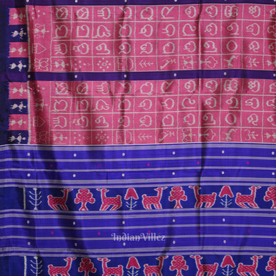 Pink Blue Odia Varnamala Contemporary Designer Silk Saree