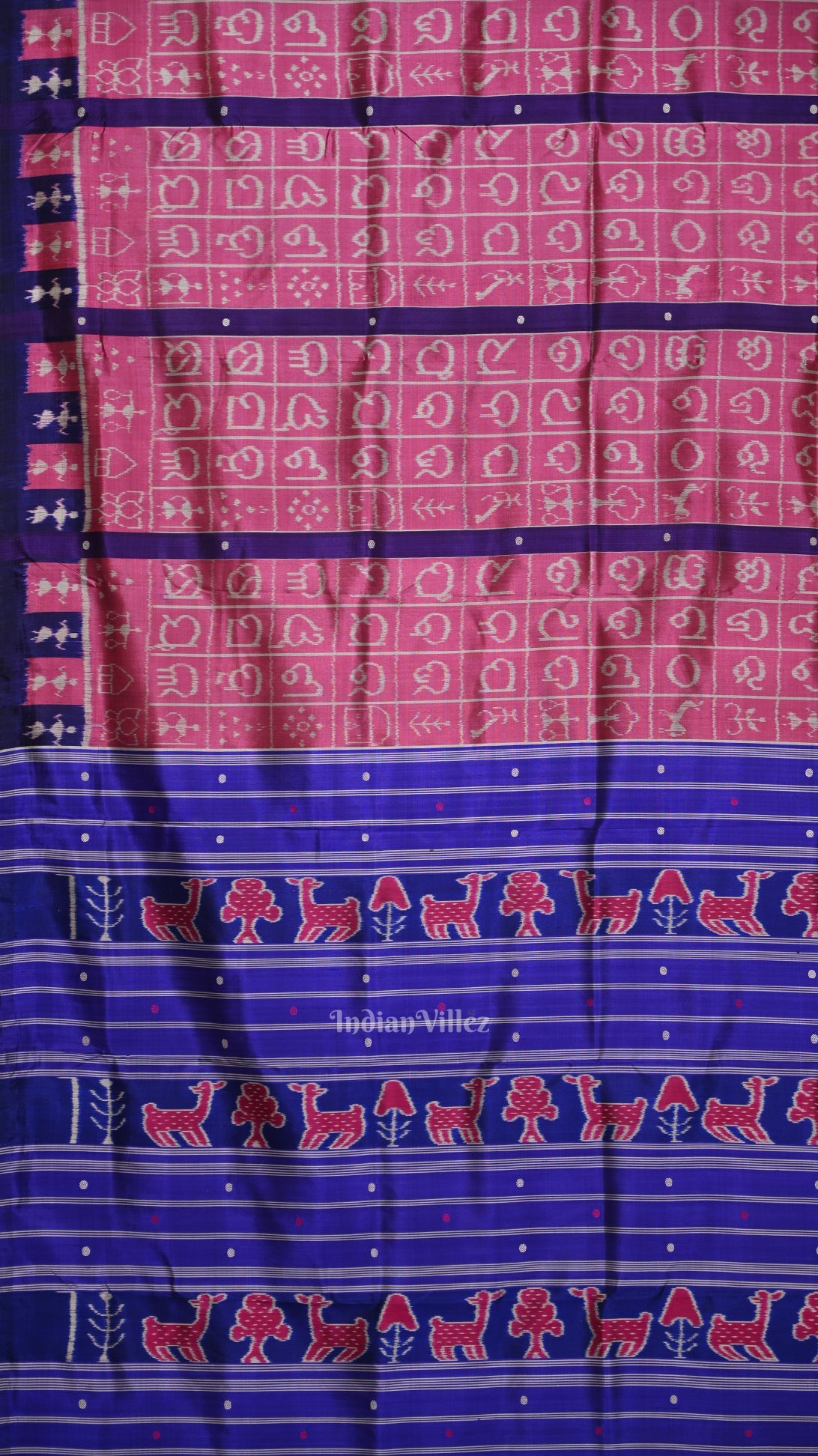 Pink Blue Odia Varnamala Contemporary Designer Silk Saree