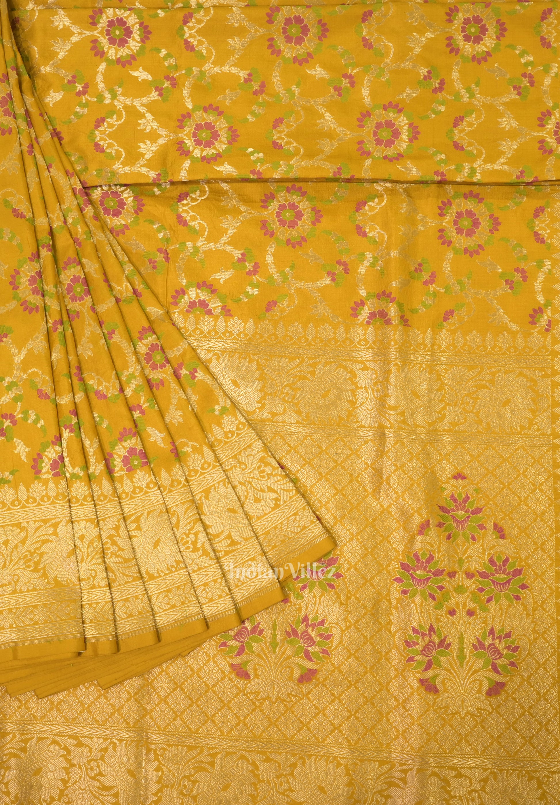 Yellow Designer Meenakari Banarasi Katan Silk Saree