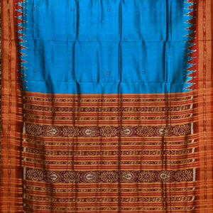 Blue Phoda Kumbha Design Odisha Ikat Khandua Silk Saree