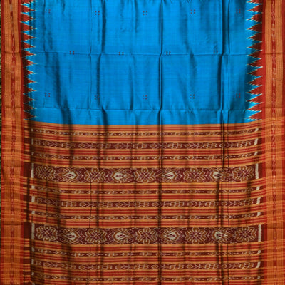 Blue Phoda Kumbha Design Odisha Ikat Khandua Silk Saree