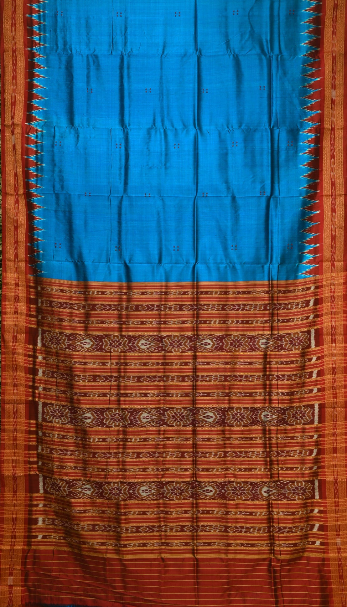Blue Phoda Kumbha Design Odisha Ikat Khandua Silk Saree