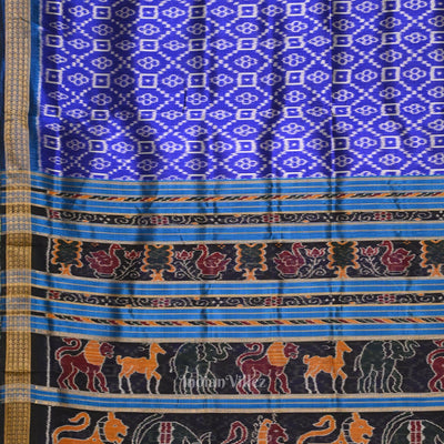 Indigo Blue Floral Odisha Ikat Khandua Silk Saree with Jungle Anchal