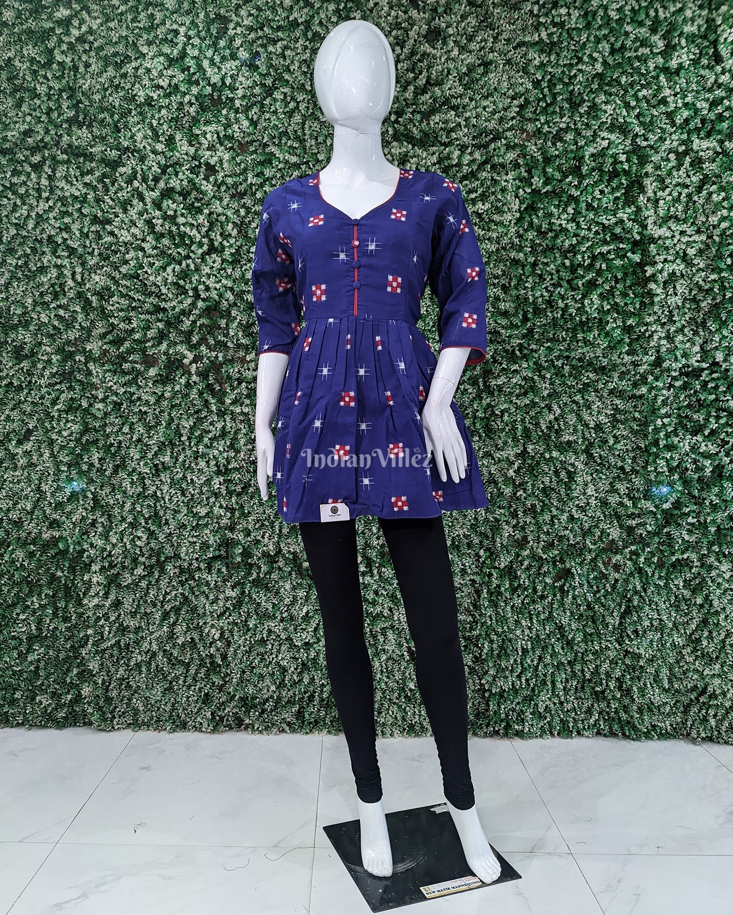 Blue Sambalpuri Pasapali Odisha Ikat Cotton Frill Top for Women