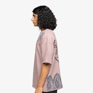 F A R A K | MAUVE BLOCK PRINTED T-SHIRT { PINK/PINK