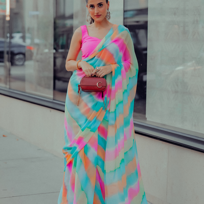 Jazzy Mix Leheriya Pure Chiffon Saree