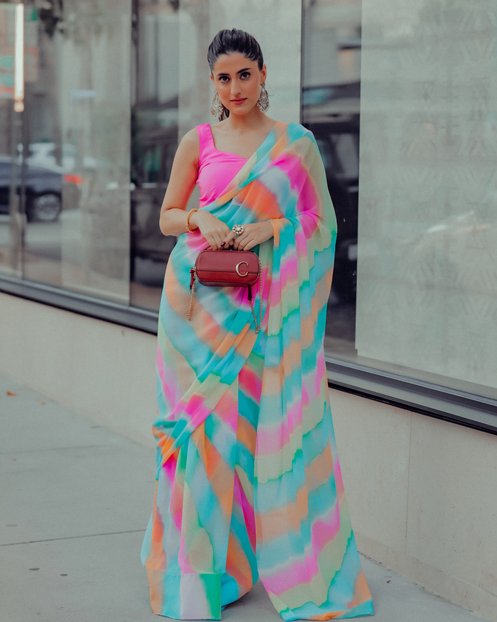 Jazzy Mix Leheriya Pure Chiffon Saree