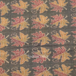 Ash Gray Autumn Leaves Sambalpuri Odisha Ikat Cotton Fabric