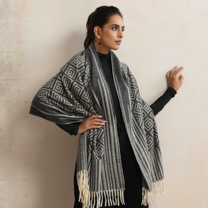 trueBrowns Charcoal Geometric Woollen Stole