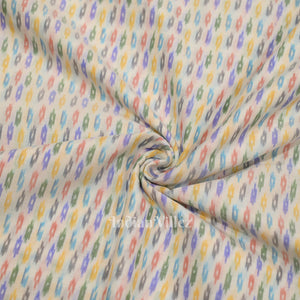 White with Multi Color Pochampally Ikat Silk & Cotton (Sico) Fabric