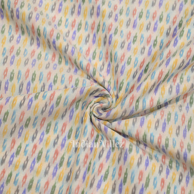White with Multi Color Pochampally Ikat Silk & Cotton (Sico) Fabric