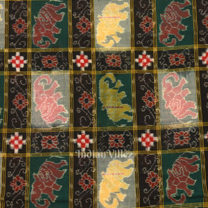 Black Jungle Theme Sambalpuri Ikat Cotton Fabric