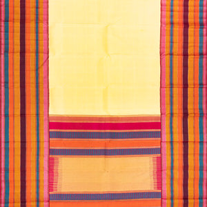 Yellow Handloom Silk Saree With Multi Colour Border