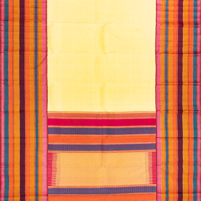 Yellow Handloom Silk Saree With Multi Colour Border