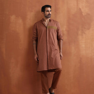 trueBrowns Men's Brown Cotton Front Open Kurta