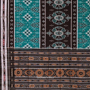 Green Black Flower Pasapali Sambalpuri Pure Cotton Saree