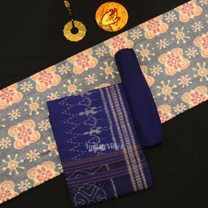 Cement Gray Blue Odisha Ikat Sambalpuri Dress Set & Dupatta