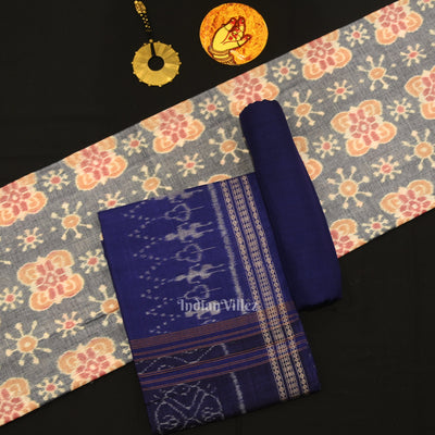 Cement Gray Blue Odisha Ikat Sambalpuri Dress Set & Dupatta
