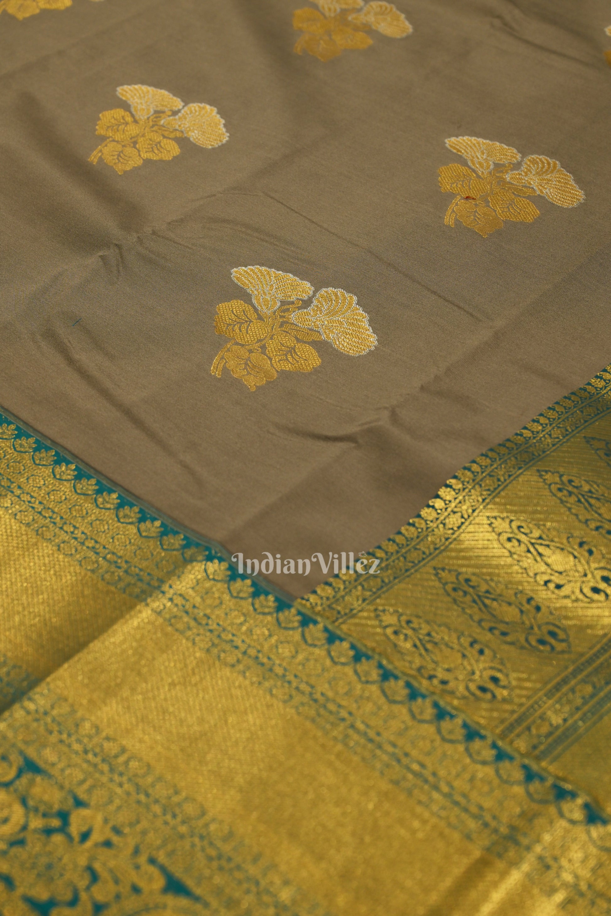 Dark Gray Pure Brocade Kanjivaram Silk Saree