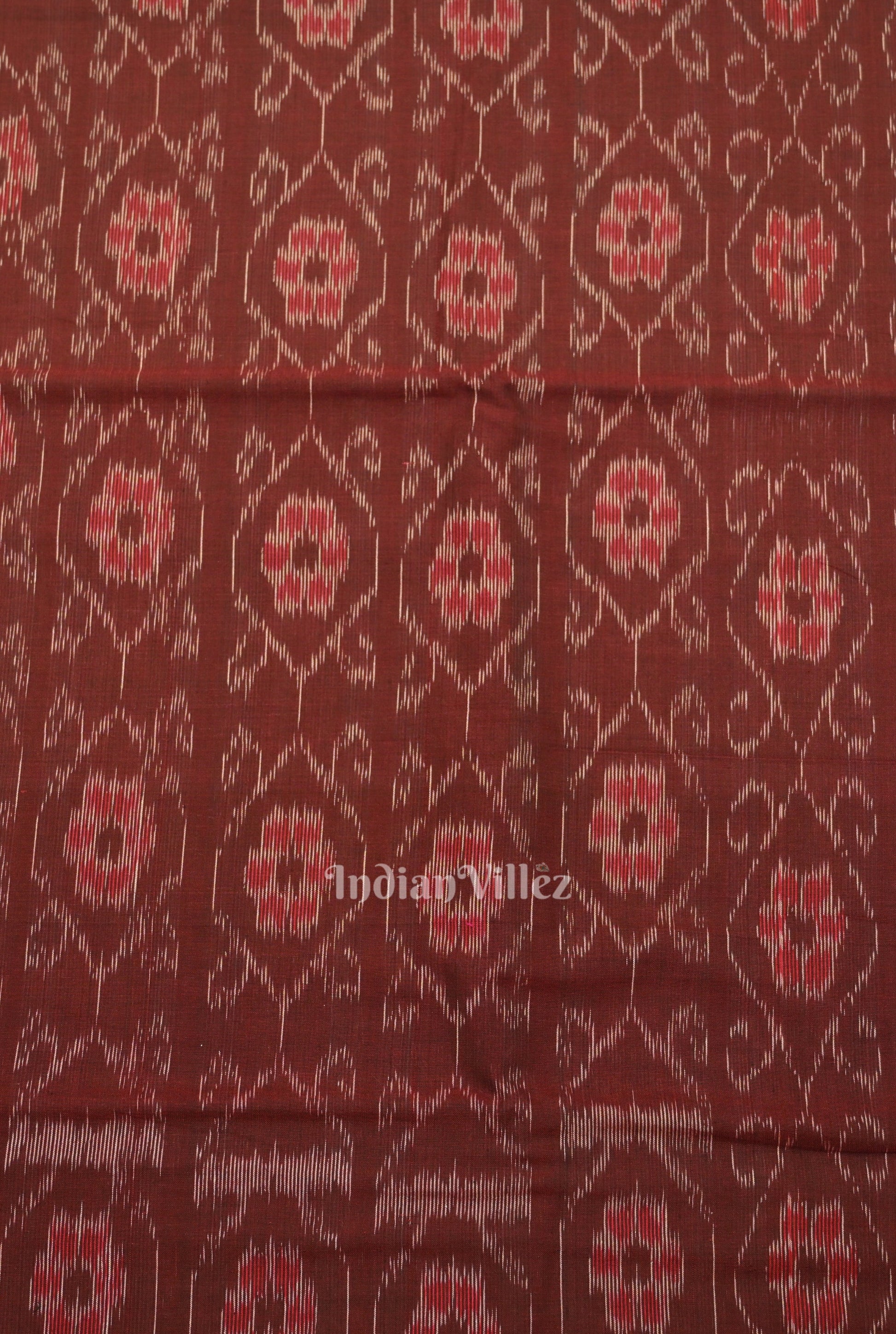 Coffee Floral Theme Sambalpuri Ikat Cotton Fabric