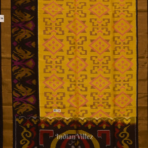 Yellow with Coffee  Handloom Pochampally Ikat Silk Saree