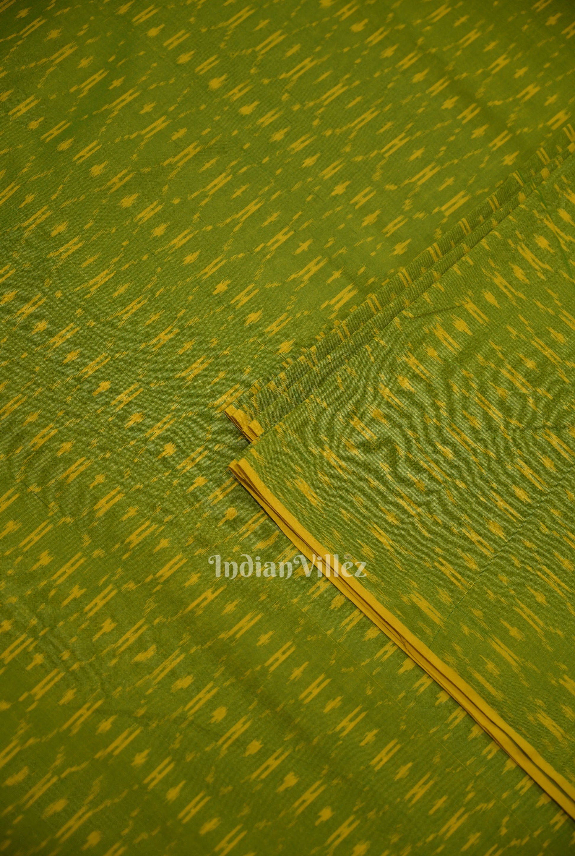 Green Handwoven Pochampally Ikat Cotton Fabric