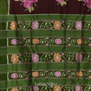 Coffee with Sea Green Floral Theme Odisha Ikat Contemporary Silk Saree