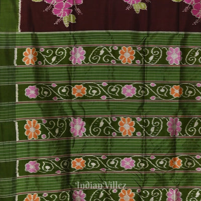 Coffee with Sea Green Floral Theme Odisha Ikat Contemporary Silk Saree