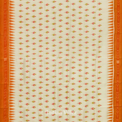 Off White Orange Mayur Chandrika Odisha Ikat Khandua Silk Saree