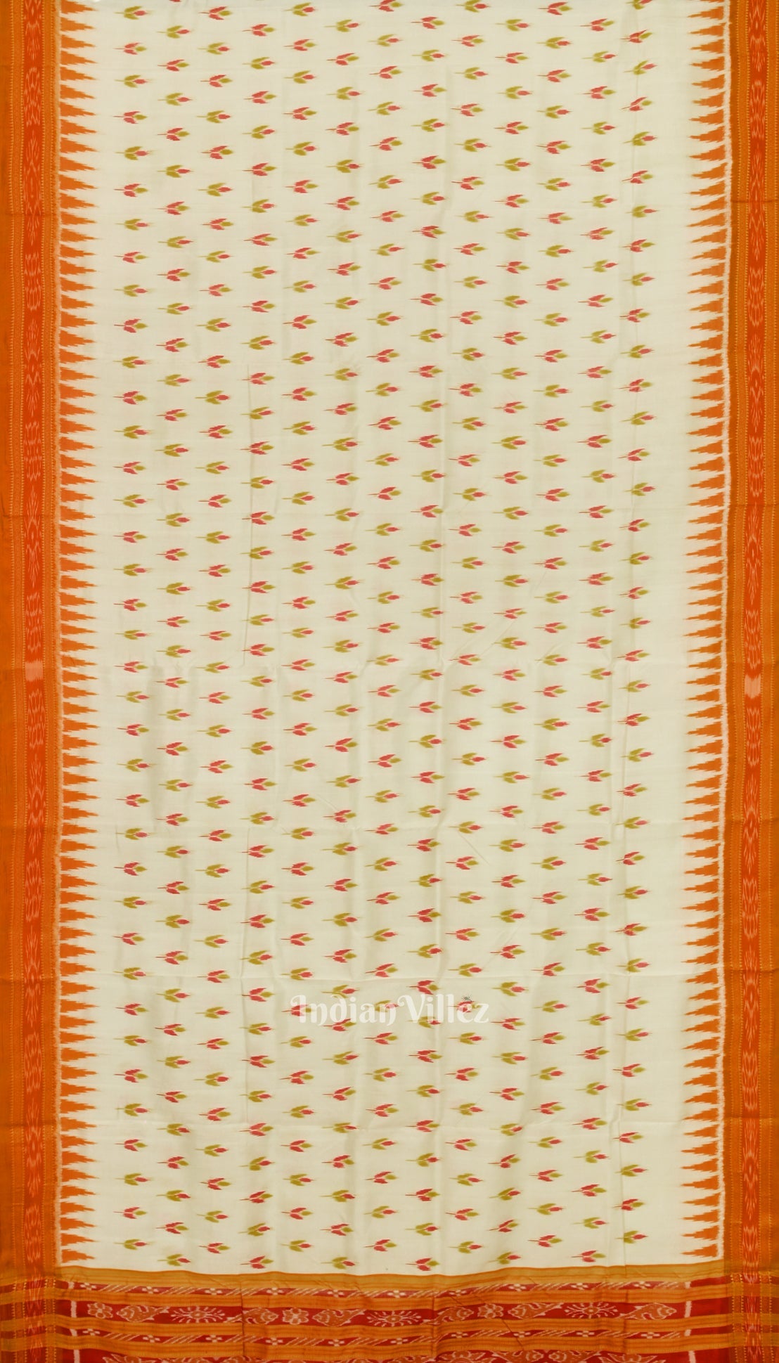 Off White Orange Mayur Chandrika Odisha Ikat Khandua Silk Saree
